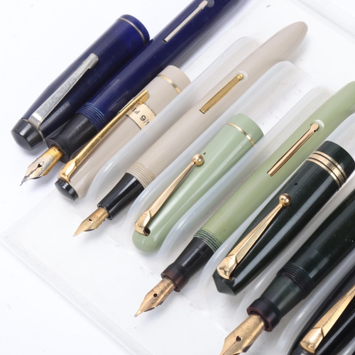 554 - 9 vintage Mabie, Tobb & Co / Sawn fountain pens, early/mid 20th century, models include, Blackbird, ... 