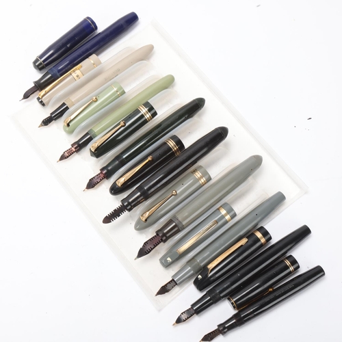 554 - 9 vintage Mabie, Tobb & Co / Sawn fountain pens, early/mid 20th century, models include, Blackbird, ... 