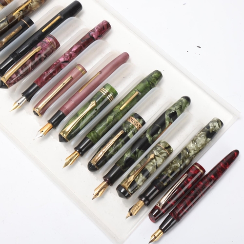 555 - 14 vintage Unique fountain pens, most 1930s' /40s', models include, Junior, Nova etc, some with 14ct... 