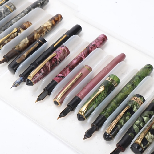 555 - 14 vintage Unique fountain pens, most 1930s' /40s', models include, Junior, Nova etc, some with 14ct... 