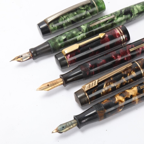 556 - 3 vintage marbled body fountain pens, Stephens No27, Dickinson 