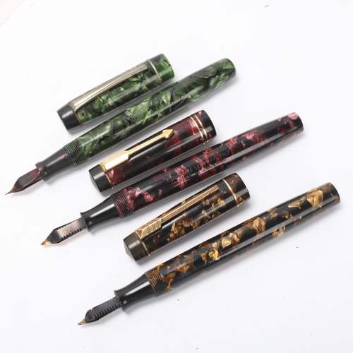 556 - 3 vintage marbled body fountain pens, Stephens No27, Dickinson 