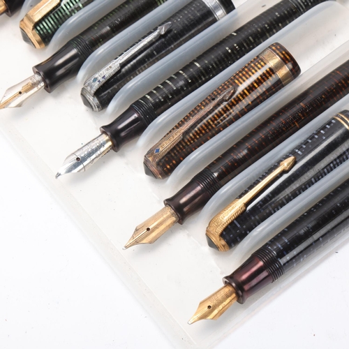 558 - 6 vintage Parker fountain pens, 5 with 14ct nib, all with sprung pump fill action 