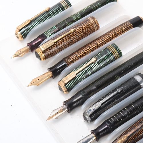 558 - 6 vintage Parker fountain pens, 5 with 14ct nib, all with sprung pump fill action 