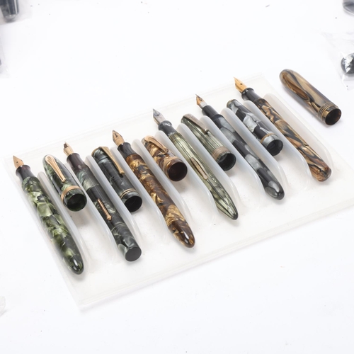 560 - 6 vintage lever fill fountain pens with marbled cap and barrel, includes New Bond Easi-Flow No444, 2... 