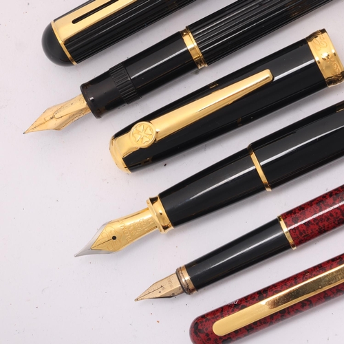 563 - 3 late 20th century fountain pens, a Pilot ridged black pen with 14ct F nib, A black Diplomat Classi... 