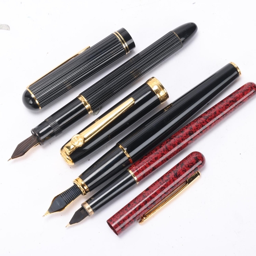 563 - 3 late 20th century fountain pens, a Pilot ridged black pen with 14ct F nib, A black Diplomat Classi... 