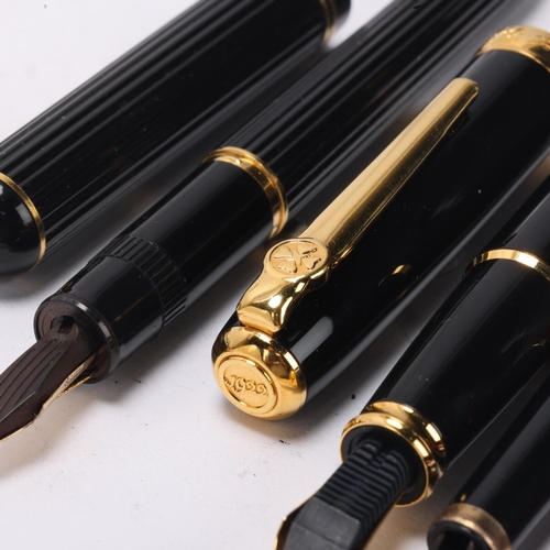 563 - 3 late 20th century fountain pens, a Pilot ridged black pen with 14ct F nib, A black Diplomat Classi... 