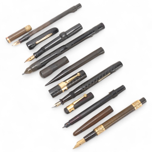 565 - 7 early 20th century fountain pens, including eye dropper models and others, The Stafford Pen, Onoto... 