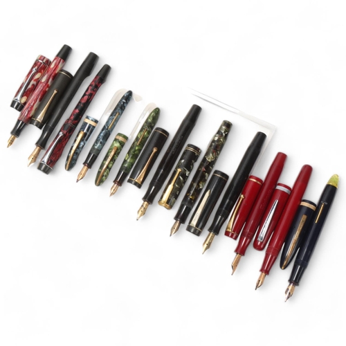 574 - 11 vintage Metmore fountain pens, includes models, Ink-Lock, Diploma, Celeste, Auto-Flow, Supreme, P... 