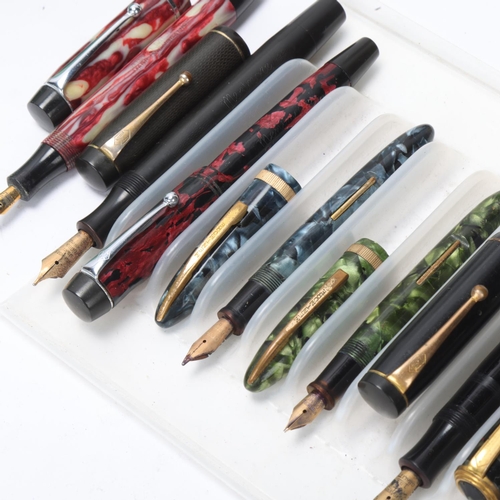 574 - 11 vintage Metmore fountain pens, includes models, Ink-Lock, Diploma, Celeste, Auto-Flow, Supreme, P... 