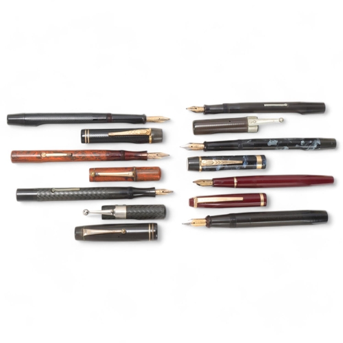 576 - 7 vintage De La Rue Onoto fountain pens early to mid 20th century, models include, No97, Blackbird, ... 