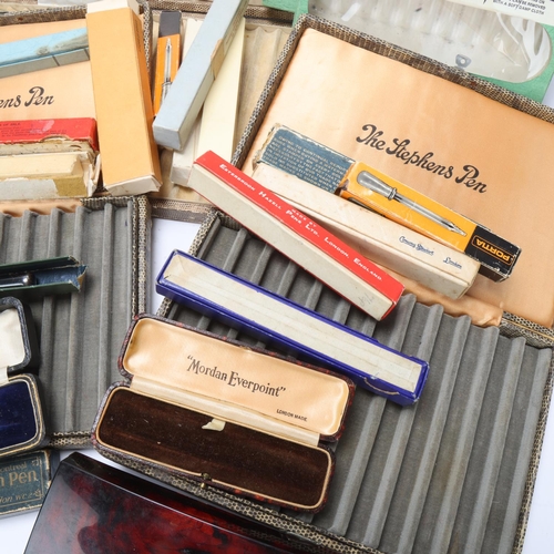 581 - A collection of vintage pen boxes, including Swan, Conway Stewart, Parker, Waterman, Stephens etc