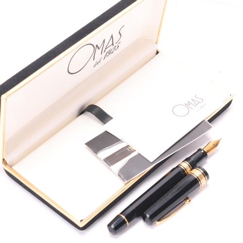 584 - An Omas Dama fountain pen, with 14ct EF nib and black resin piston fill body, boxed with papers