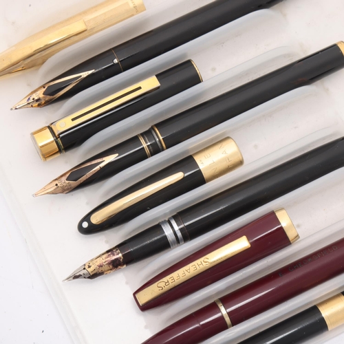 588 - 4 vintage Sheaffer fountain pens and a Scheaffer's 500 pencil, all pens with 14k nib, 1 pen with eng... 