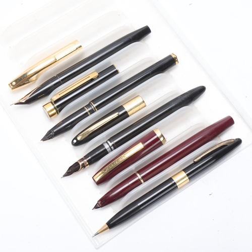 588 - 4 vintage Sheaffer fountain pens and a Scheaffer's 500 pencil, all pens with 14k nib, 1 pen with eng... 