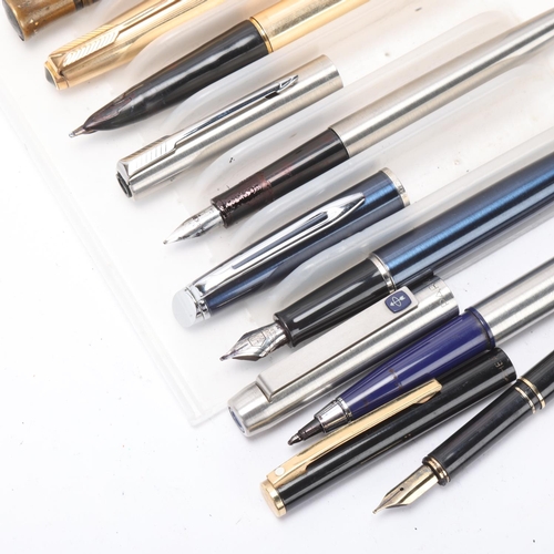 589 - 9 fountain pens (6), ballpoint pens (2) and a vintage pencil, including Parker, Waterman, Sheaffer