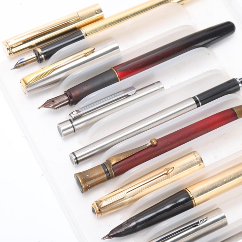 589 - 9 fountain pens (6), ballpoint pens (2) and a vintage pencil, including Parker, Waterman, Sheaffer