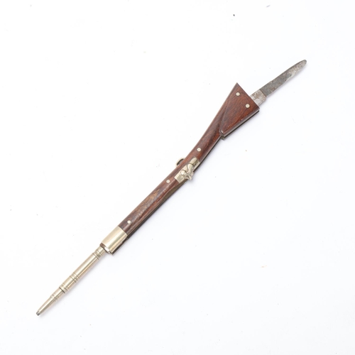 590 - An antique pencil and penknife in the form of a percussion rifle, rosewood and steel body, closed le... 