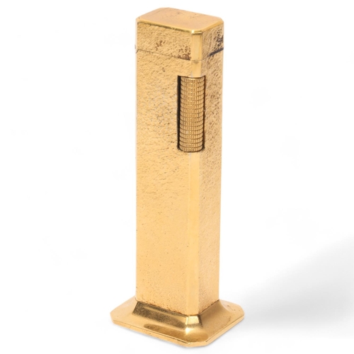 610 - A vintage Dunhill Tallboy table lighter, gold plated with Dunhill, Made in England to base, height 1... 