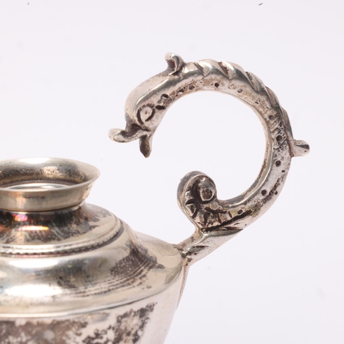 615 - An Egyptian silver lamp/lighter in the form of a Roman lamp,  together with 3 silver plated cigar/pi... 