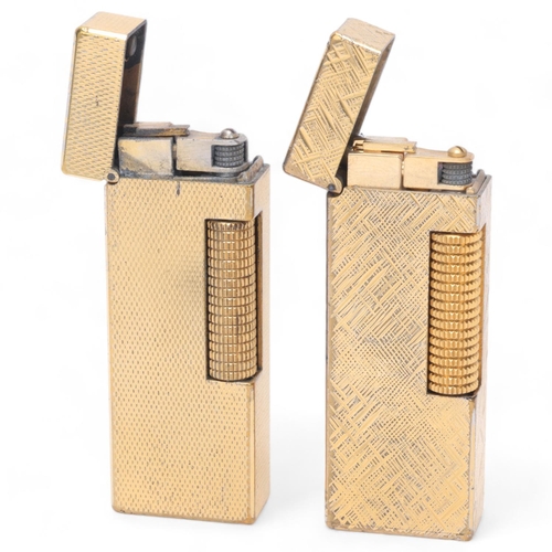 619 - 2 vintage Dunhill gold plated Rollagas lighters, makers marks to base, length 6.3cm