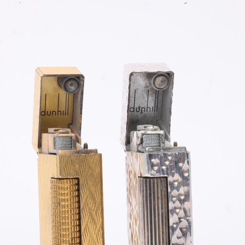 620 - 2 vintage Dunhill Rollagas lighters, both with textured silver and gold plated bodies, makers marks ... 