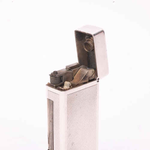 621 - A vintage Dunhill silver plated Rollagas lighter, with unusual automatic flip-top mechanism, engine ... 