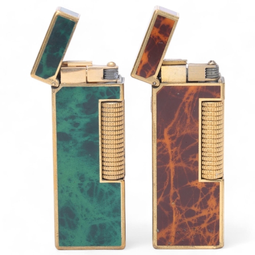 622 - 2 vintage Dunhill Rollagas lighters, with brown and green mottled lacquer panels, makers marks to ba... 