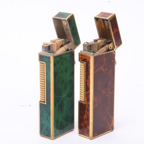 622 - 2 vintage Dunhill Rollagas lighters, with brown and green mottled lacquer panels, makers marks to ba... 