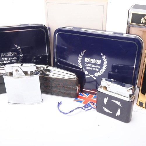 628 - A collection of lighters, two boxed Ronson Centenary, boxed Zippo, Colibri etc. (8)