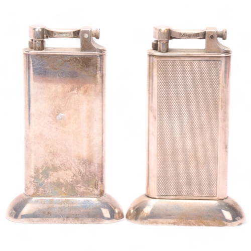 629 - 2 vintage Dunhill silver plated table lighters, makers marks to hammer arm, height 10.5cm