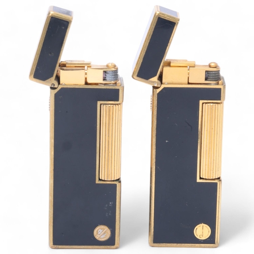 635 - 2 vintage Dunhill Rollagas lighters, gold plated and black lacquer bodies, makers marks to base, len... 