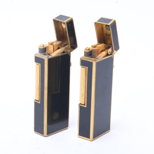 635 - 2 vintage Dunhill Rollagas lighters, gold plated and black lacquer bodies, makers marks to base, len... 