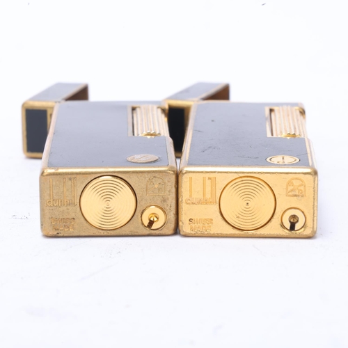 635 - 2 vintage Dunhill Rollagas lighters, gold plated and black lacquer bodies, makers marks to base, len... 