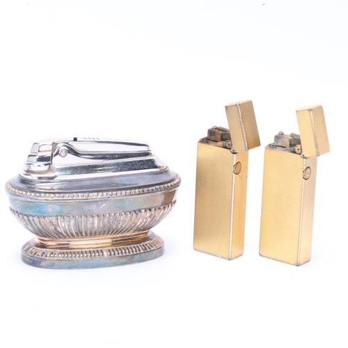 636 - 3 vintage lighters, 2 Dunhill gold plated Rollagas lighters - 1 in original box and a Ronson Diana t... 