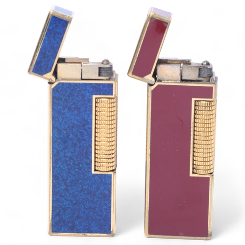 637 - 2 vintage Dunhill Rollagas lighters, gold plated and lacquer bodies, makers marks to base, length 6.... 