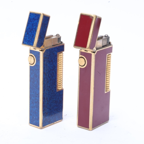 637 - 2 vintage Dunhill Rollagas lighters, gold plated and lacquer bodies, makers marks to base, length 6.... 