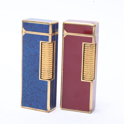 637 - 2 vintage Dunhill Rollagas lighters, gold plated and lacquer bodies, makers marks to base, length 6.... 