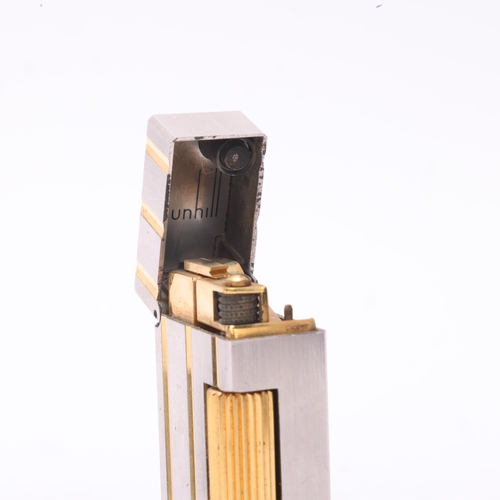 639 - A vintage Dunhill Rollagas silver and gold plated lighter, in Dunhill leather slip-case, makers mark... 