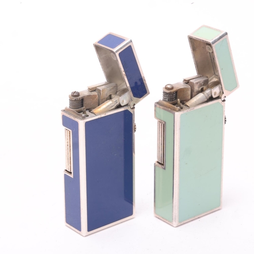 640 - 2 vintage Dunhill Rollagas lighters, with blue and aqua lacquer bodies, makers marks to base, No 601... 