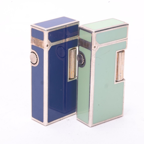 640 - 2 vintage Dunhill Rollagas lighters, with blue and aqua lacquer bodies, makers marks to base, No 601... 