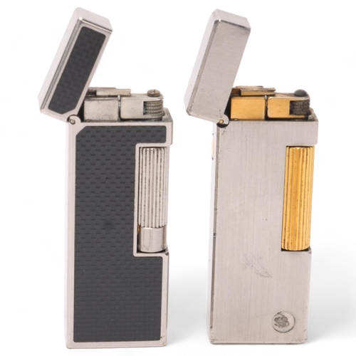 644 - 2 vintage Dunhill Rollagas lighters, crosshatched black lacquer and a silver plated and gilt model, ... 