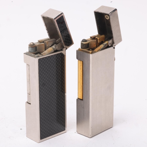 644 - 2 vintage Dunhill Rollagas lighters, crosshatched black lacquer and a silver plated and gilt model, ... 