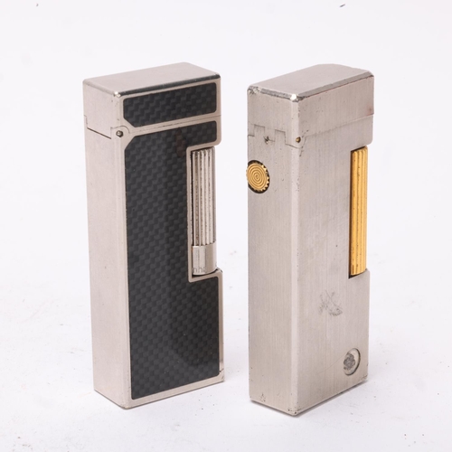 644 - 2 vintage Dunhill Rollagas lighters, crosshatched black lacquer and a silver plated and gilt model, ... 