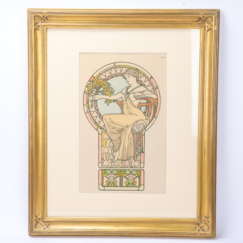 106 - French Art Nouveau lithograph advertising print circa 1902, by Mucha, image 37cm x 23cm, overall fra... 