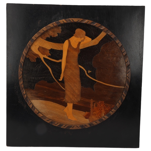 109 - Rowley Gallery, Art Deco marquetry picture, summer, original label verso, 48cm x 48cm