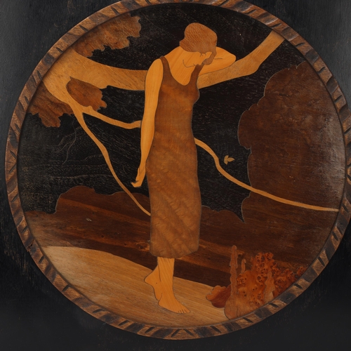 109 - Rowley Gallery, Art Deco marquetry picture, summer, original label verso, 48cm x 48cm