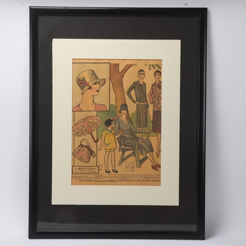 110 - French Art Deco fashion lithograph, image 35cm x 24cm, overall frame dimensions 64cm x 48cm