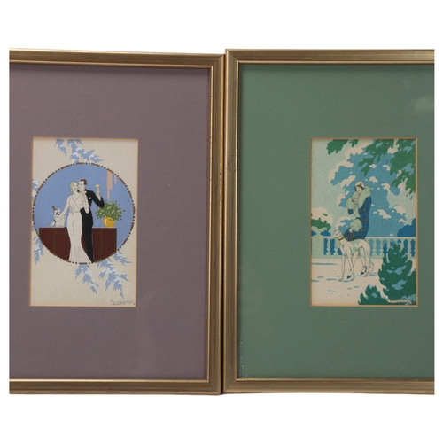 111 - Pair of Art Deco pochoir prints by G Meschini, image 13cm x 8.5cm, overall frame dimensions 28cm x 2... 